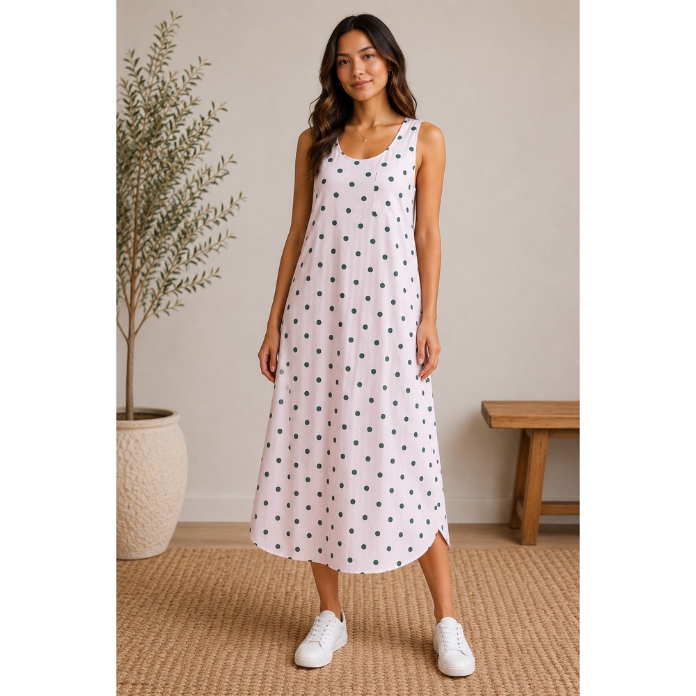Halogen x Atlantic-Pacific Preppy Polka Dot Sleeveless Midi Shift Dress L